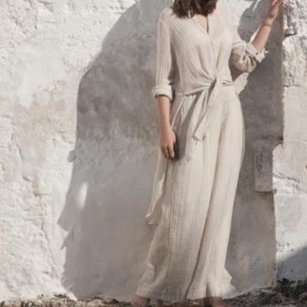 Arje Pleated Tie Front Blouse Cream L